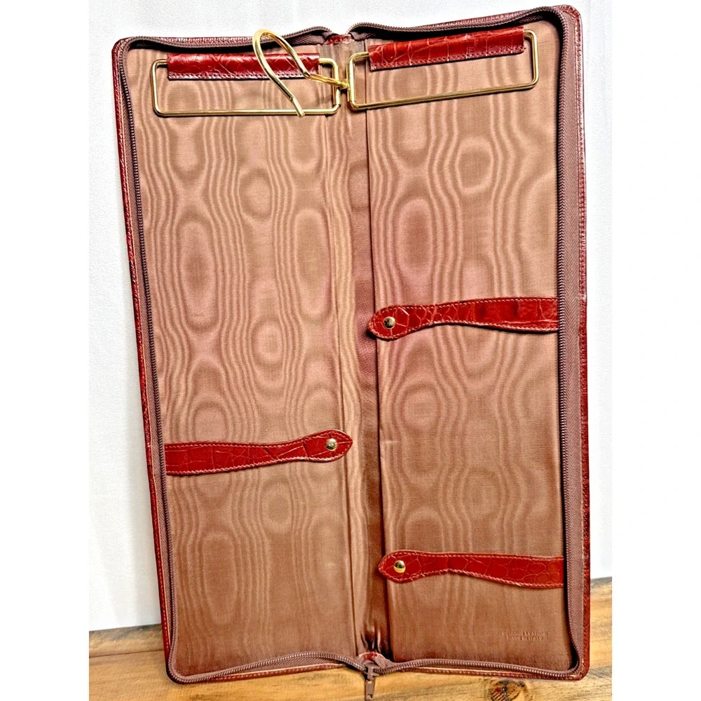 Vintage Italian Leather Tie Case Mens Travel Accessory Luxury Gift Crocodile EUC